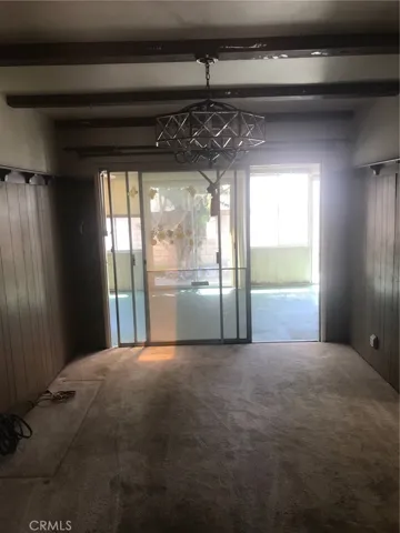 Dining area with chandelier