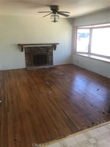 Large living room with bay window