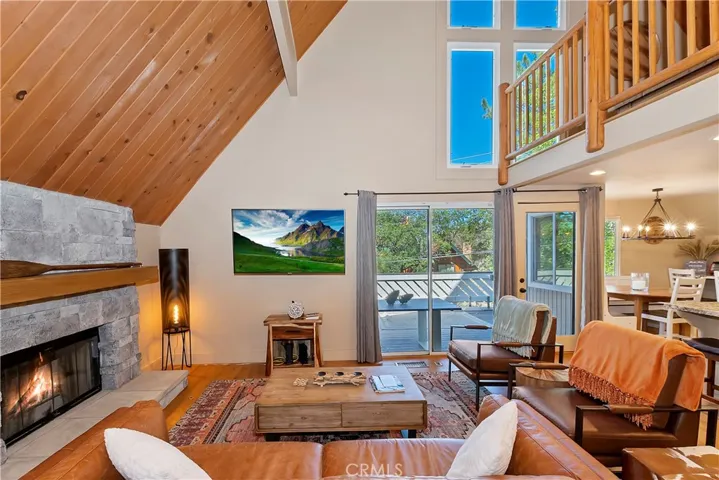 Living area with f/p,open beam ceilings