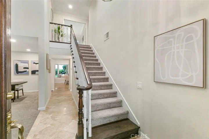 Travertine flooring as you enter