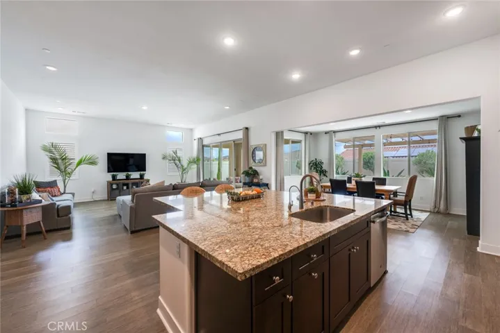 Huge open kitchen family room with soaring celing.
