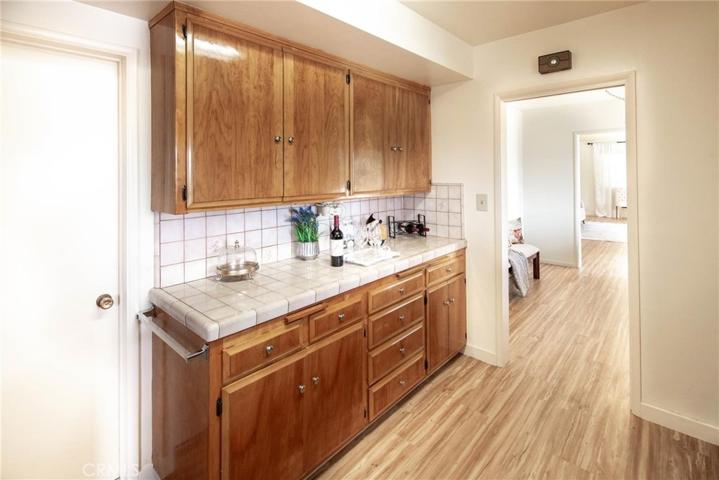 Kitchen has large counter space.
