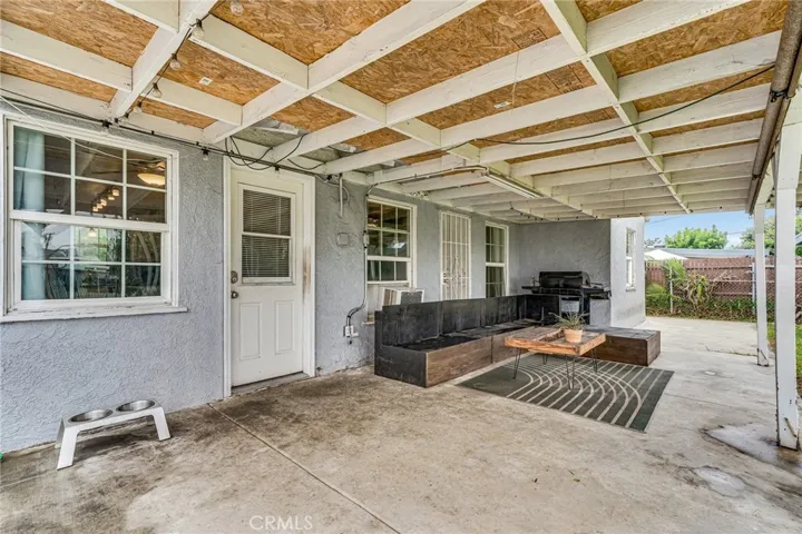 Covered patio in backyard