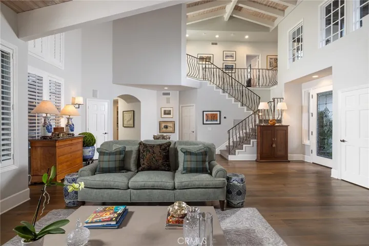 Living room with vaulted ceilings