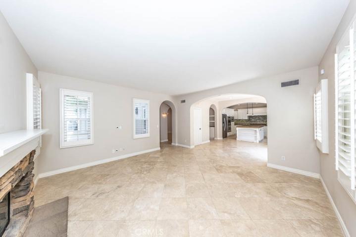 Family room looking toward kitchen and dining room