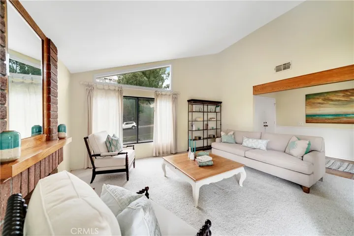 Spacious living room is large for entertaining.
