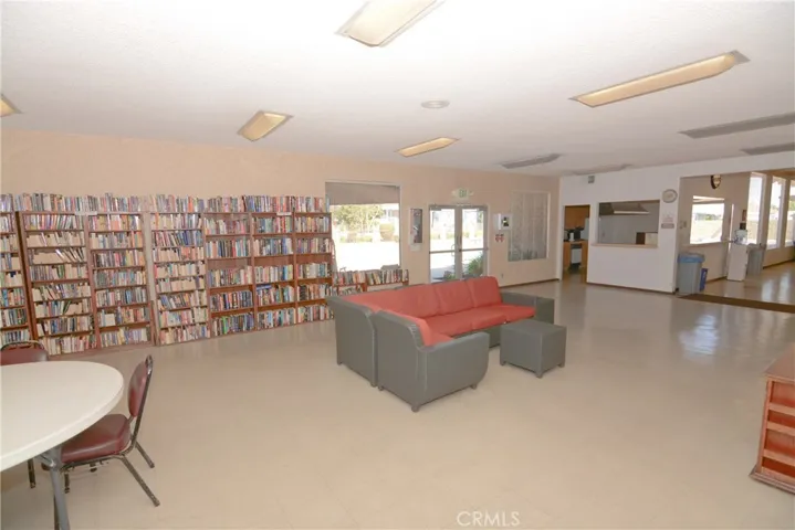 Clubhouse library and kitchen