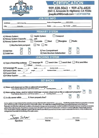 Septic Certification
