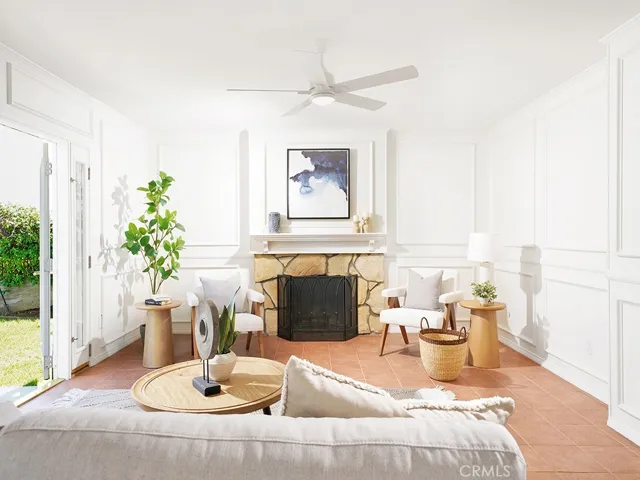A warm inviting family room with french doors and custom moldings!