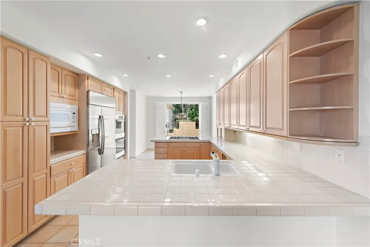 view from family room to counter at the Kitchen