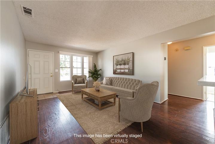 Living room from a different angle with virtually staged furniture