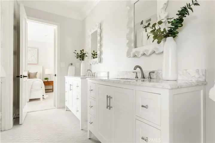 Jack and Jill Bathroom with Marble Top Vanities