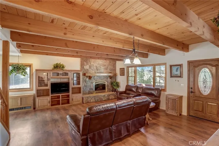 Living room showing the fireplace