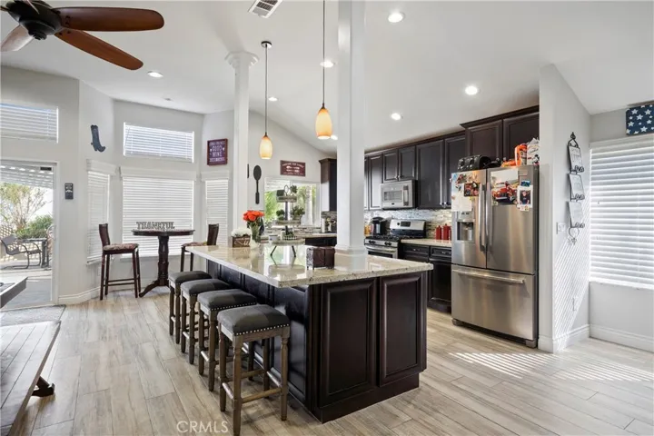 Open concept kitchen, dining, living room
