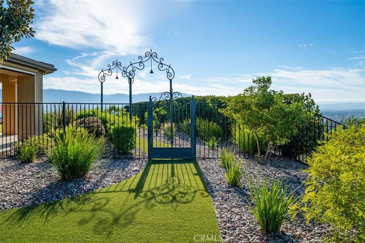 Custom iron arches leading to rear yard