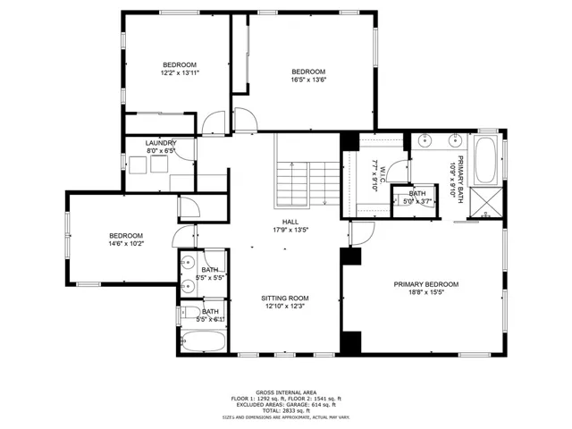 Floorplan 2nd floor, with dimensions. *Estimations only