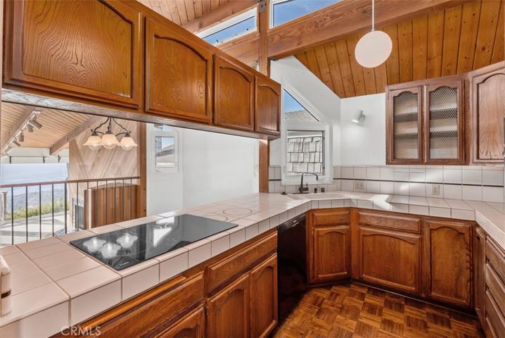 Kitchen with ocean views and elevated ceilings
