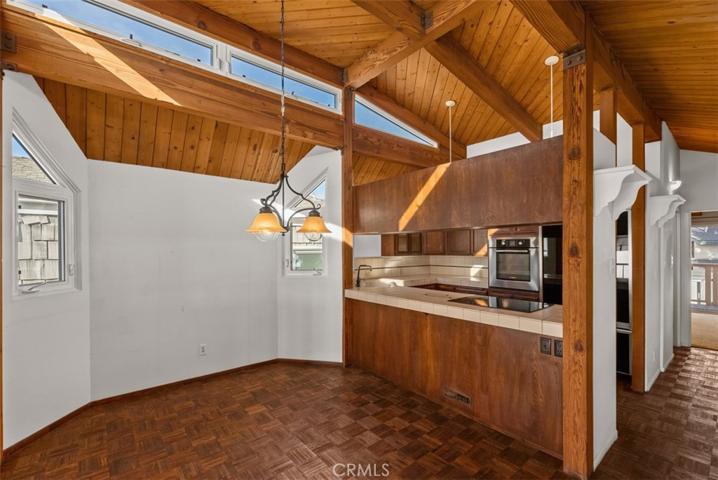 Dining room with transit windows