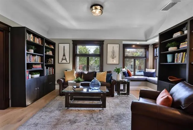 Sophisticated ceilings and high-end, sleek window treatments that discreetly roll up when not in use