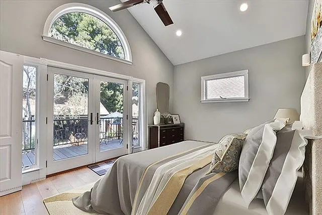 Layout 2 as a bedroom. Imagine waking up to the view out of all those huge windows and doors!