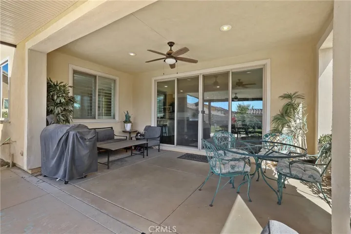 Covered patio with home access.