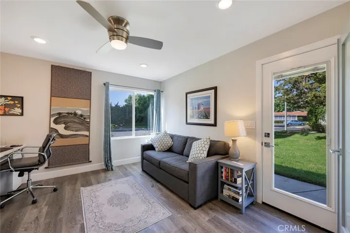 Bedroom #2 is currently used as an Office and has a Exterior Door that opens to the Front Walkway/Yard!