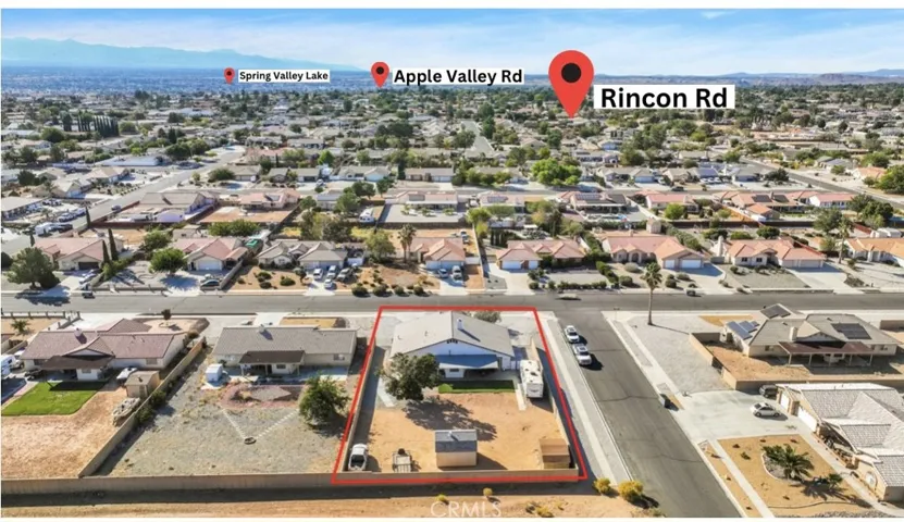 Aerial view of back yard and looking west towards apple valley rd