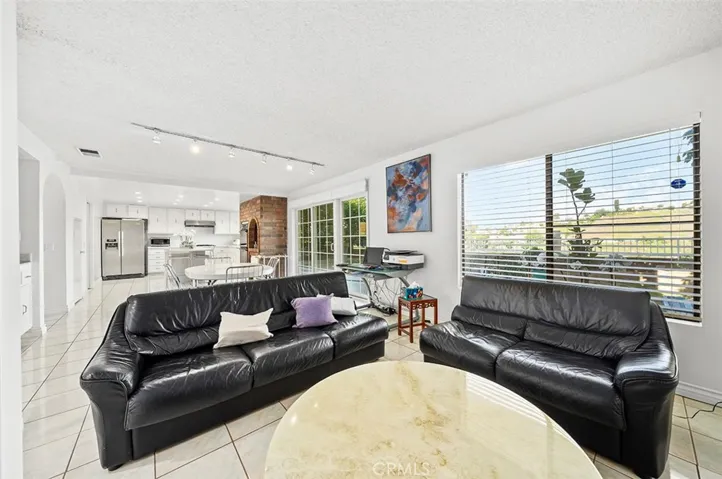Family room view of kitchen