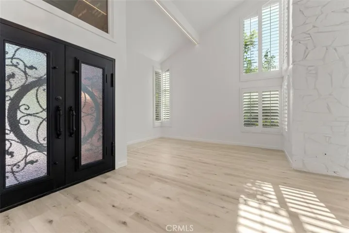 Iron double door entry.
