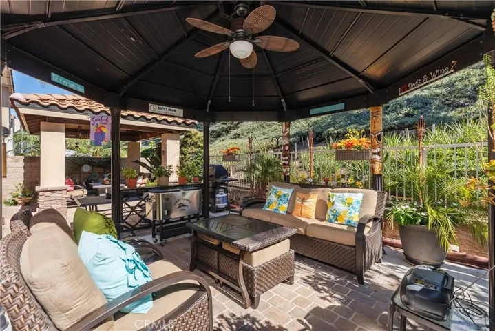 This gazebo has paver flooring and electricity.