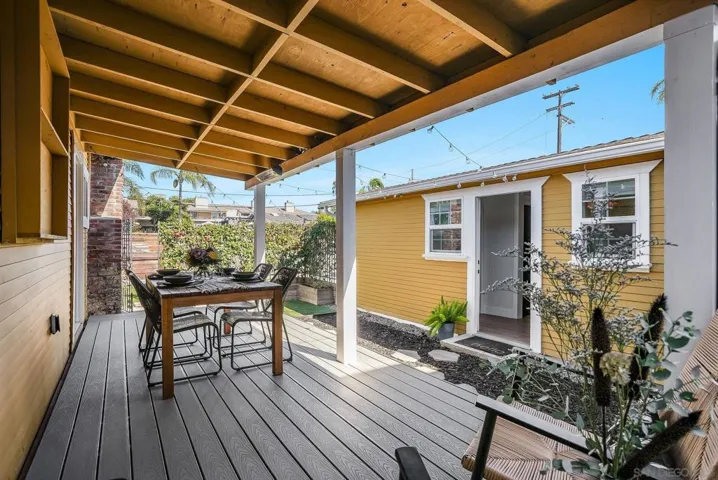 Oversized Trex deck for outdoor dining and entertaining! Overlooking the garage that now contains a home office.
