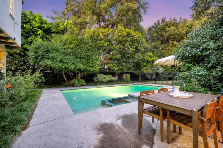 Pool and patio from french doors off family room.