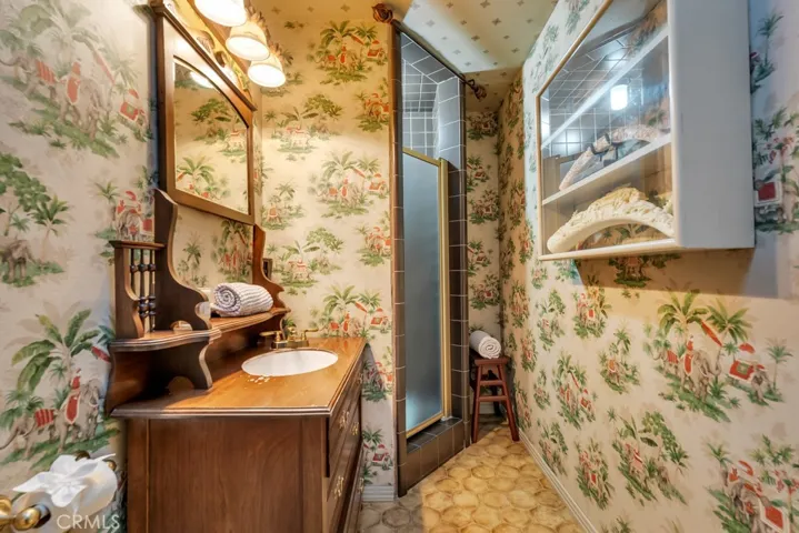 Bathroom off of kitchen and by family room.