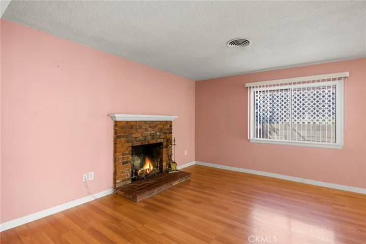 A fireplace in the family room