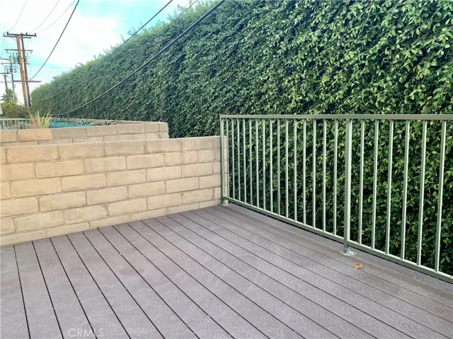 Rear patio is made of Polywood, will not rot or fade.