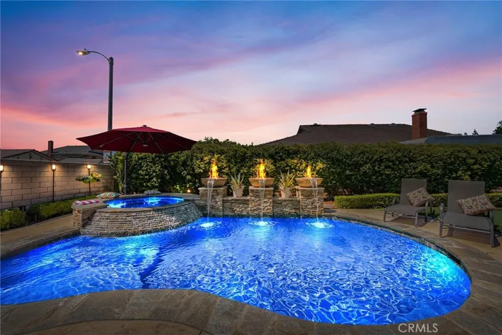 Beautiful Pool and Spa.  Fire bowls added ambiance.