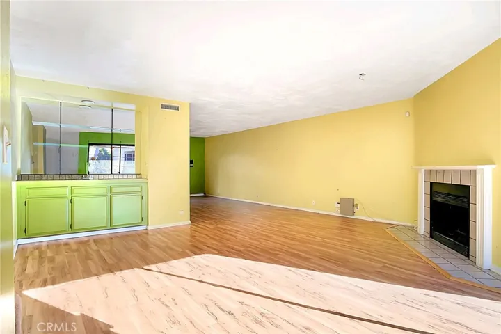 Wet bar and fireplace