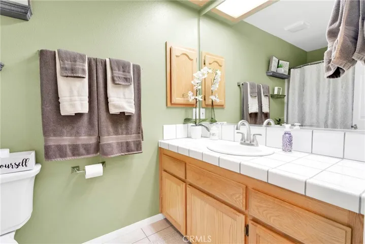 Hall bathroom is spacious.
