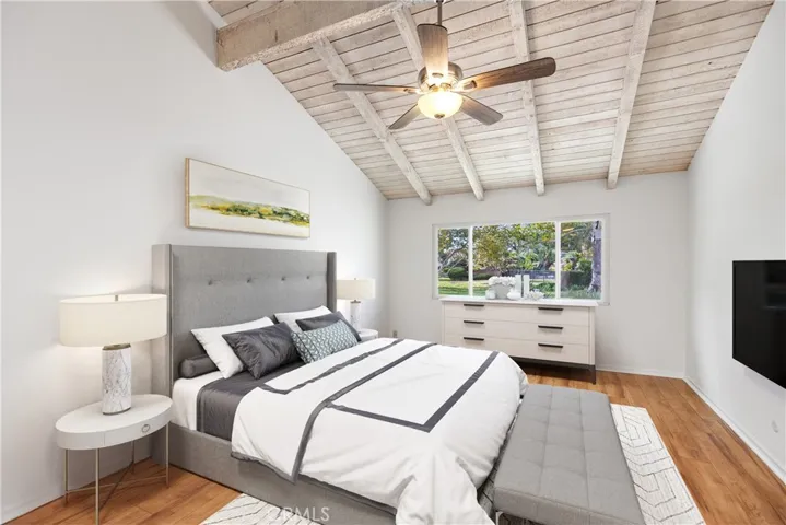 Primary master bedroom, virtually staged.