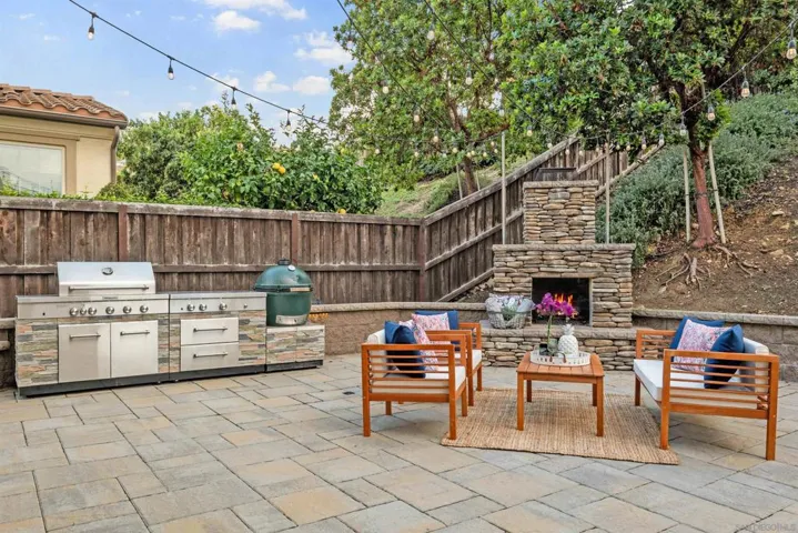 Relax around the gas fireplace and enjoy backyard BBQs