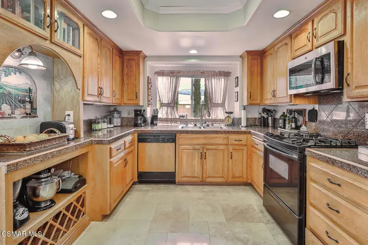 Kitchen with backyard view