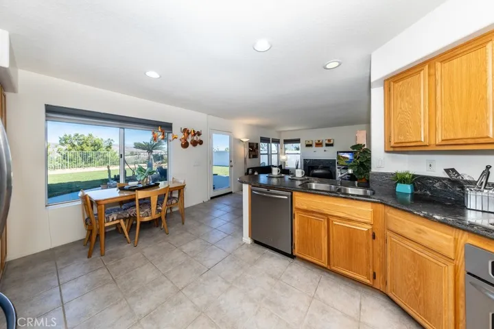 Kitchen nook with large window.