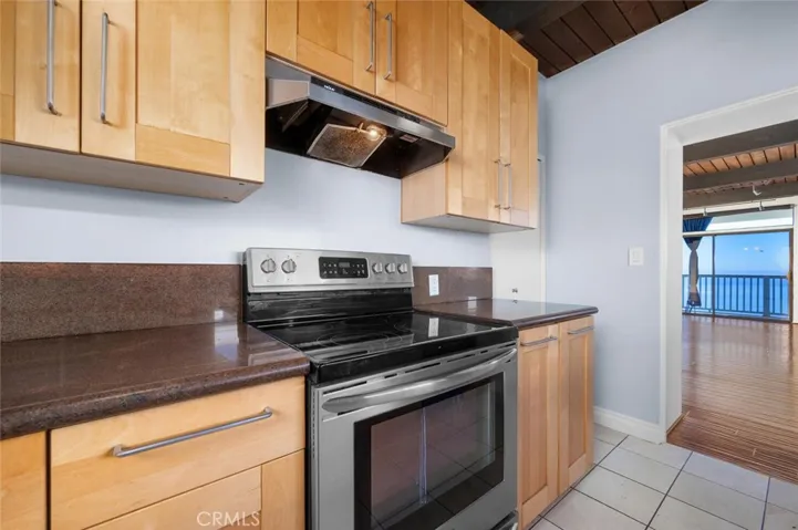 Remodeled kitchen opens to the living space.