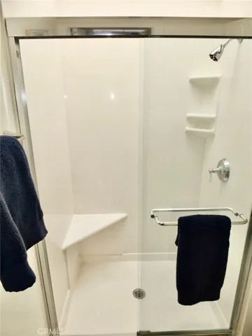 Large primary bathroom shower with skylight