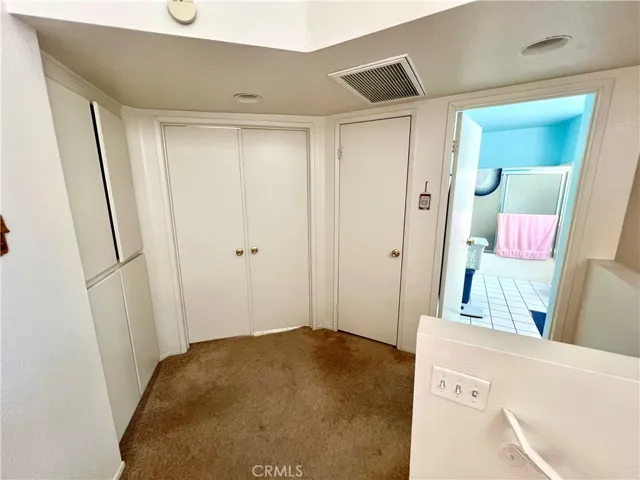 Double doors to bedroom, coat closet, linen cabinet and guest entrance to bathroom