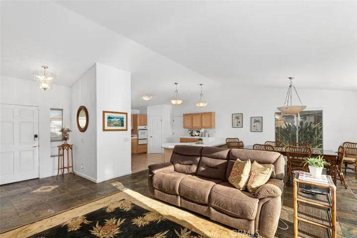 Lovely open great room makes indoor living light and bright