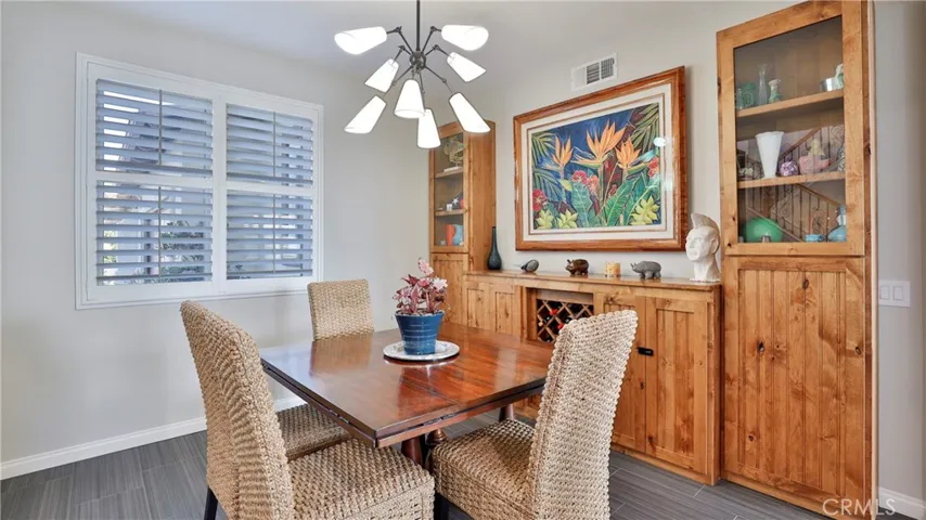 The built-in China cabinet with a wine rack simplifies entertaining.