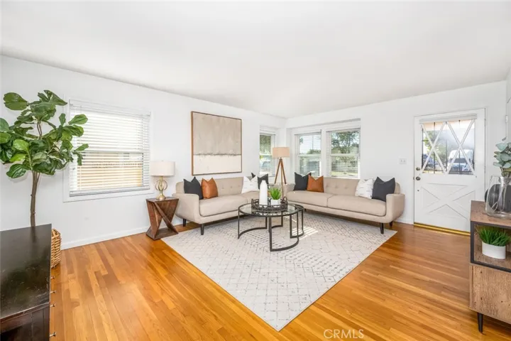 Living room with beautiful hardwood flooring