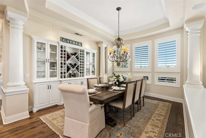 Dining room with built in wine cabinetry