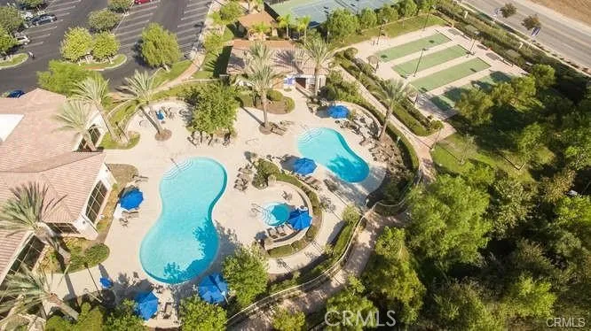 Solera Diamond Valley exterior clubhouse area and amenities, aerial view.